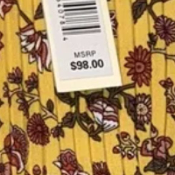 NEW Max Studio Yellow Floral Print Tie Neck Long Sleeve Release Pleat Blouse MED - Picture 12 of 12